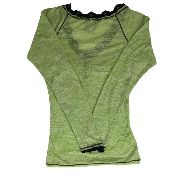 Vintage Y2K Green Indie Fairy Grunge Baddie Fitted Long Sleeve Lace Top / M - Picture 4 of 7